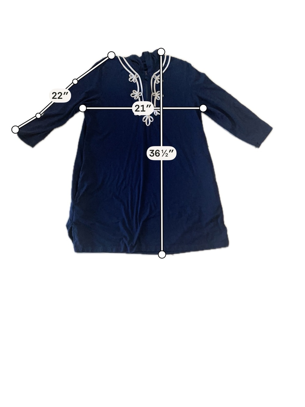 Lands’ End Navy Hooded Cover-Up Dress Swim Tunic XL 100% Cotton Coastal Chic - Picture 7 of 8